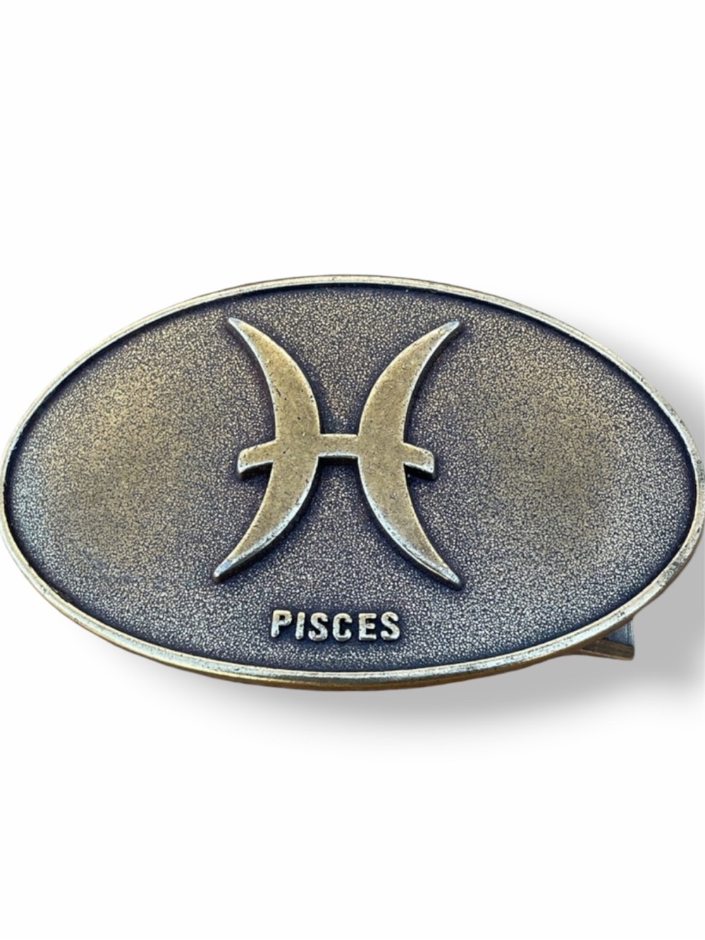 Vintage 70s 80s Pisces Zodiac Horoscope Taiwan Brass-tone Belt Buckle VGUC